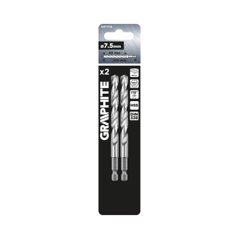 Wiertło do metalu Hex 7.5 mm, 2 szt.