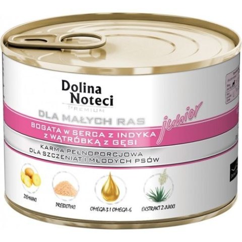 Dolina Noteci Premium Dla Psów Małych Ras Junior Bogata W Serca Z Indyka Z Wątróbką Z Gęsi 185g Dolina Noteci