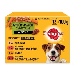 Pedigree Mokra Karma Dla Dorosłych Psów W Sosie Z Kurczakiem, Z Wołowiną, Z Indykiem, Z Jagnięciną 12x100g Pedigree