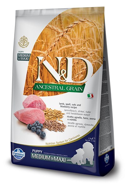 Farmina N&D Ancestral Grain Canine Puppy Medium&Maxi Lamb&Blueberry 12kg Farmina