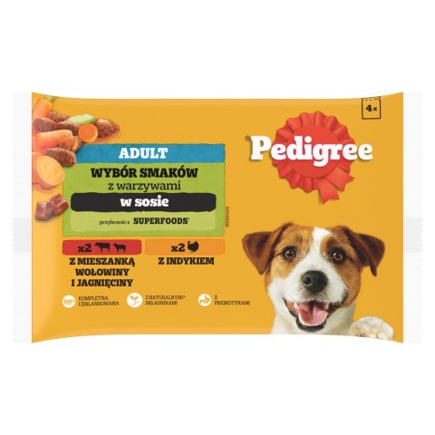 Pedigree Mokra Karma Dla Dorosłych Psów W Sosie (Z Wołowiną I Jagnięciną, Z Indykiem I Marchewką) 4x100g Pedigree