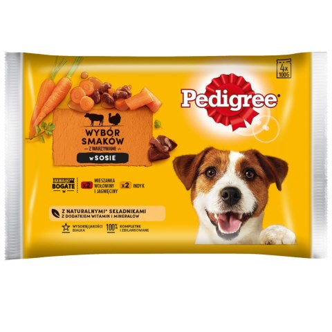 Pedigree Mokra Karma Dla Dorosłych Psów W Sosie (Z Wołowiną I Jagnięciną, Z Indykiem I Marchewką) 4x100g Pedigree