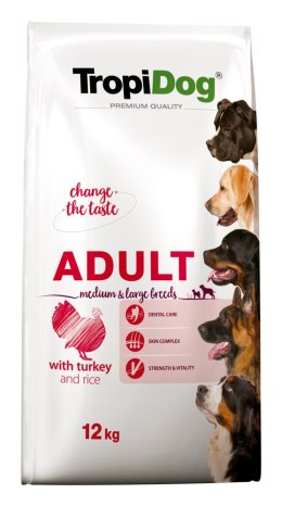 Tropidog Premium Adult Medium & Large Breed Indyk Z Ryżem 12kg Tropidog