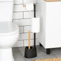 Stojak Łazienkowy Ze Szczotką WC Czarny 2W1 Bambus Silikon 66 cm VILDE
