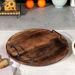Taca Deska do Serwowania Okrągła 39 cm VILDE Drewno Uchwyty Metalowe