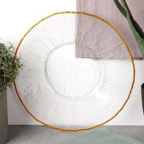Talerz Obiadowy Płytki Szkło Złoty VILDE 28 cm Kryształowy Wzór