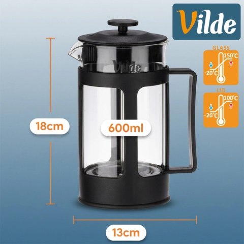 Zaparzacz Tłokowy French Press Kawa Herbata 600 ml Szkło Borokrzemowe