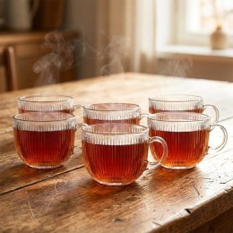 Zestaw 6 Szklanek XXL 470 ml z Uchem do Kawy Herbaty Ryflowane VILDE