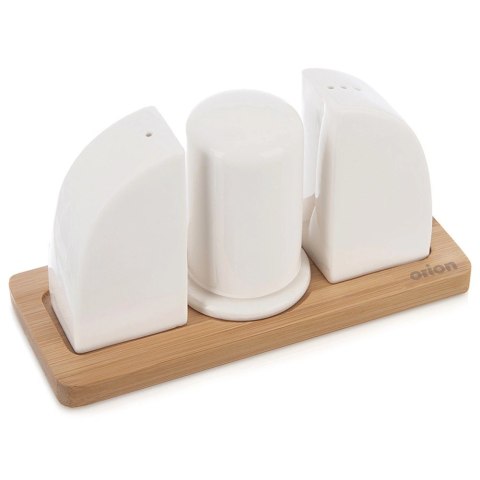 Zestaw Solniczka Pieprzniczka Porcelanowa Biała ze Stojakiem ORION 4 el.