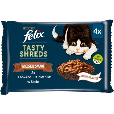 Felix Tasty Shreds Mokra Karma Dla Kota Z Kaczką I Indykiem W Sosie 4x80g Felix