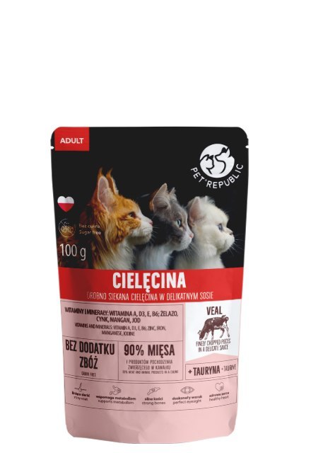 PetRepublic drobno siekane kawałki w delikatnym sosie cielęcina 100g dla kota Pet Republic