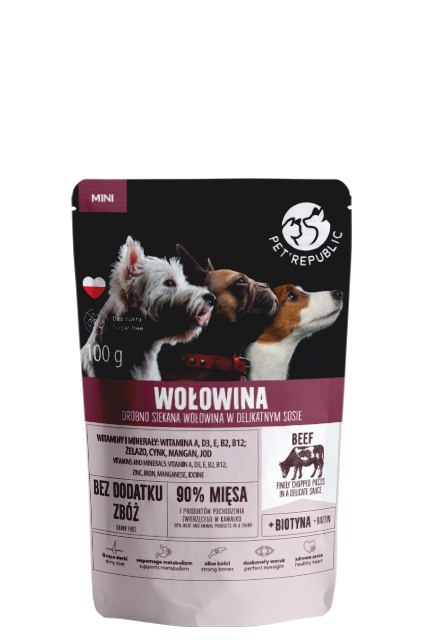 PetRepublic drobno siekane kawałki w delikatnym sosie - wołowina 100g dla psa Pet Republic