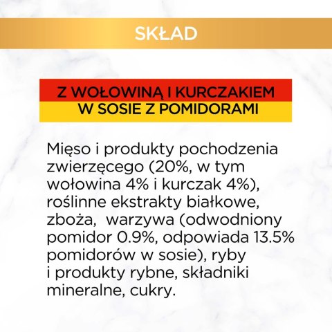 Purina Gourmet Gold z wołowiną i kurczakiem w sosie z pomidorami 85g Gourmet