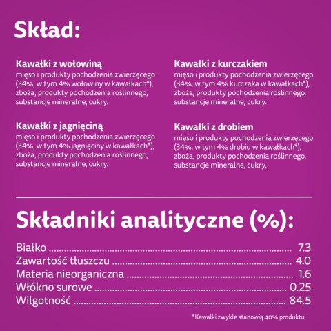 Whiskas Adult Karma Mokra Dla Kotów Wołowina Kurczak Jagnięcina Drób 12x85g Whiskas