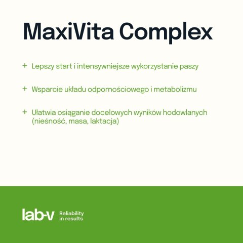 Lab-v MaxiVita Complex — płynna multiwitaminowa mieszanka paszowa uzupełniająca dla drobiu, gołębi i zwierząt gospodarskich, 100 LAB-V