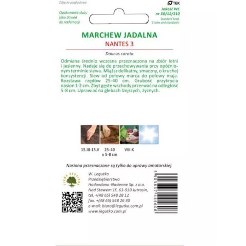 Marchew jadalna 'Nantes 3' (Nantejska) - odmiana średnio wczesna W.Legutko