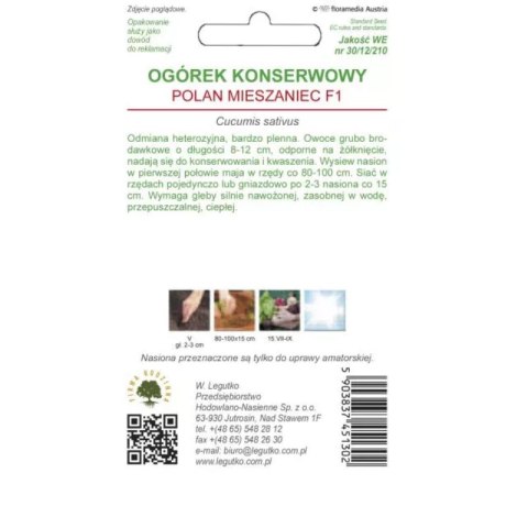 Nasiona ogórka gruntowego konserwowego Polan F1, śr. wczesny W.Legutko