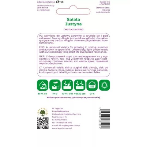 Sałata głowiasta masłowa Justyna - jasnozielona, wczesna W.Legutko