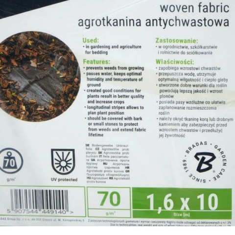 Agrotkanina PP czarna UV 70g 3,2 x 10 m Bradas