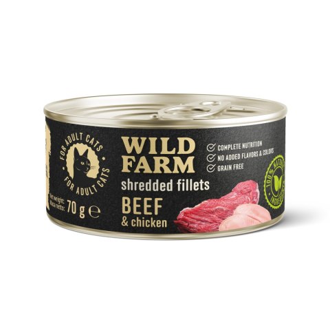 WILD FARM Fillets Beef&Chicken 70g - bezzbożowa mokra karma dla kota, filet w bulionie Wild Farm