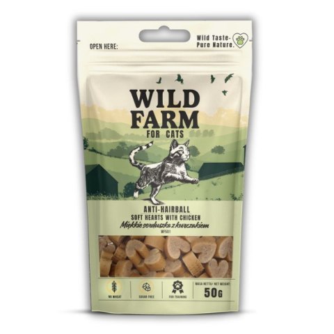 WILD FARM anti-hairball miękkie serca z kurczaka 50g przysmak dla kota Wild Farm