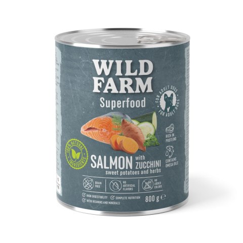 Wild Farm Superfood Łosoś - mokra karma z cukinią i batatami 800g Wild Farm