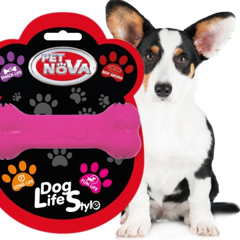Aqua Nova Pet Nova zabawka - kość na przysmaki z aromatem wołowiny różowa 11cm